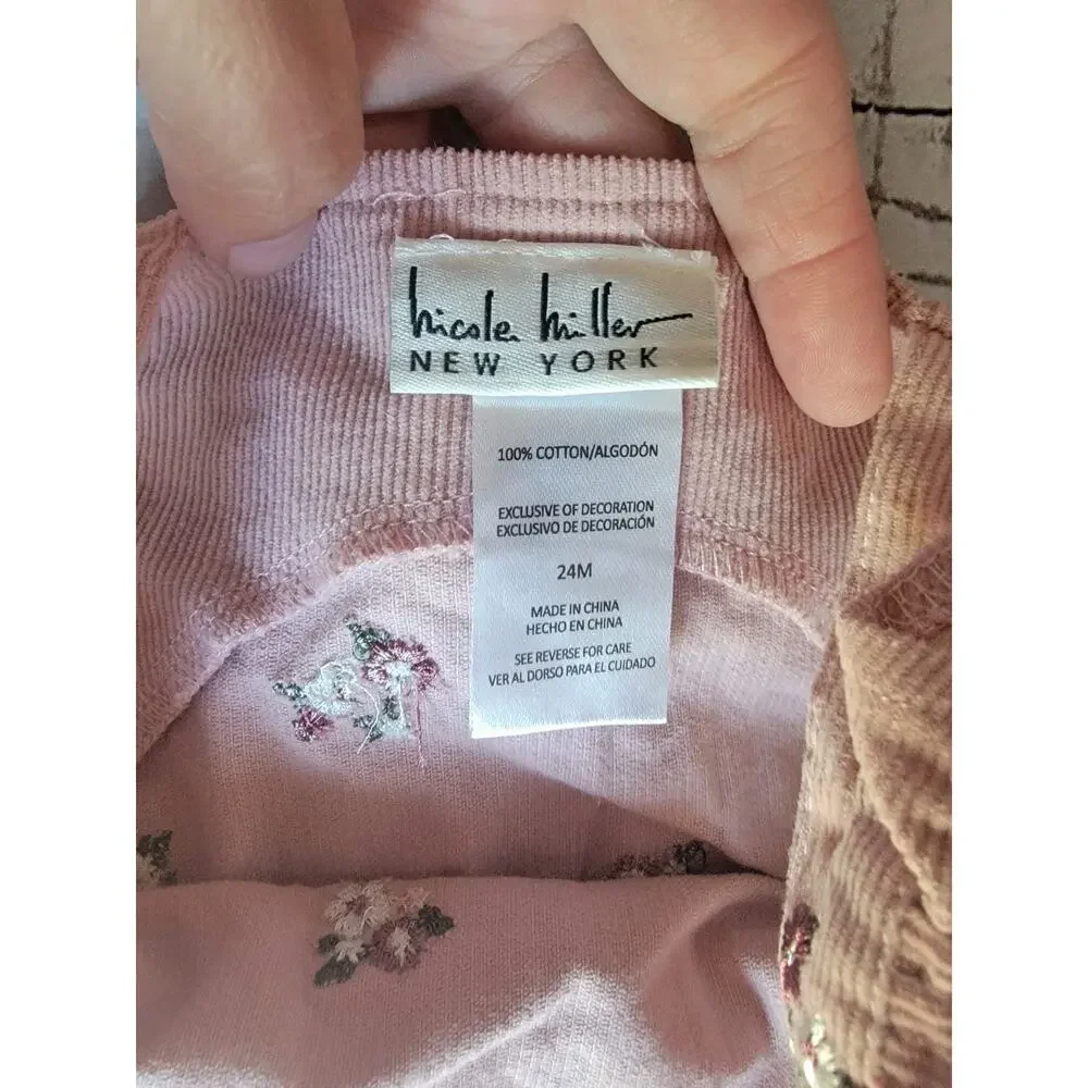 Nicole Miller NY Floral Corduroy Dress Jumper Embroidered Flowers Toddler 24M